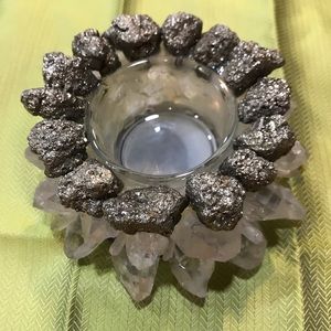 Natural Quartz & Pyrite Crystal candle holder